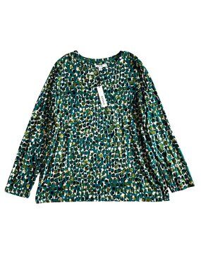 Chicos Women's Sz XL Teal Leopard Print Long Sleeve Top Rayon Blend